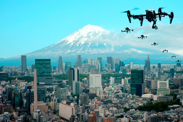 Flying through the town of drones Tokyo　Japan, Fuji Mountain(image)