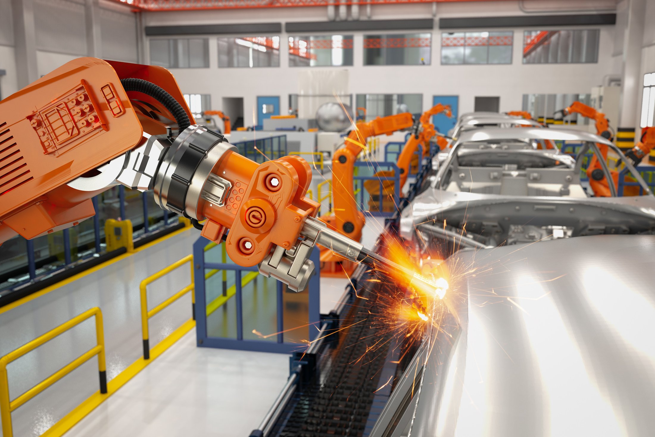 Automation robot assembly line in car factory